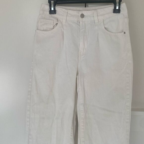 SHEIN White High Waisted Jeans Wide Leg Cotton Raw Hem Women’s Size Petite S EUC - Picture 9 of 9